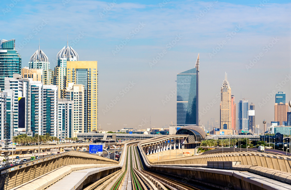 Metro line in Jumeirah district of Dubai, UAE