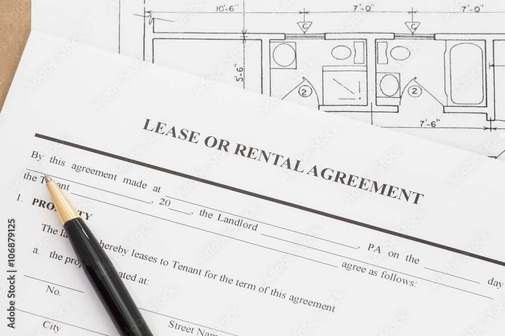 Close - up Lease or rental agreement form..