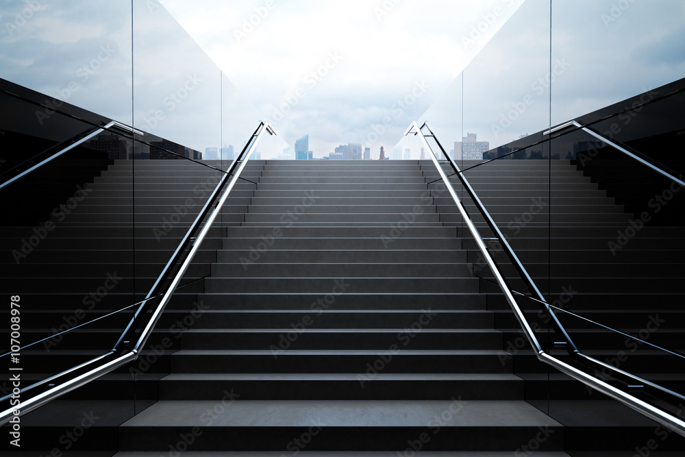 Empty black stairs with skyline