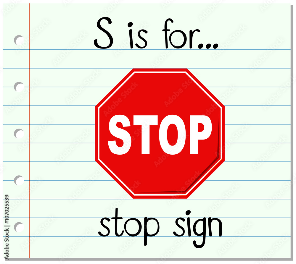 Flashcard letter S is for stop sign