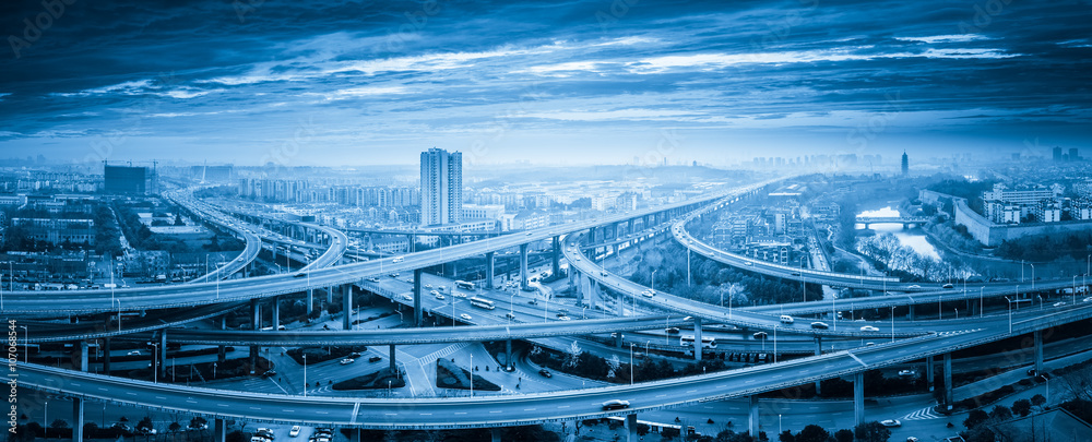 panoramic view of interchange overpass bridge