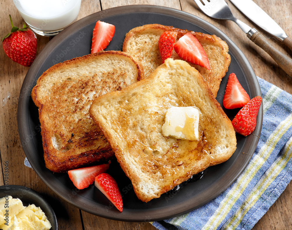 French toast with butter and honey