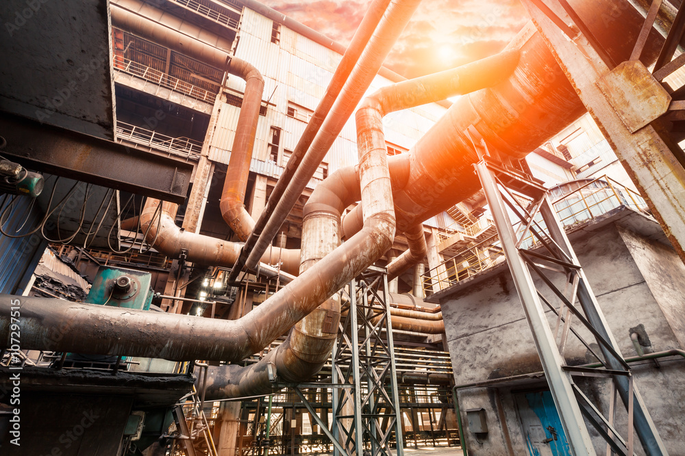 Rusty industrial pipelines in Steel mills