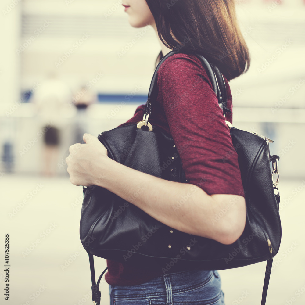 Woman Commuter City Life Traveling Downtown Walking Concept