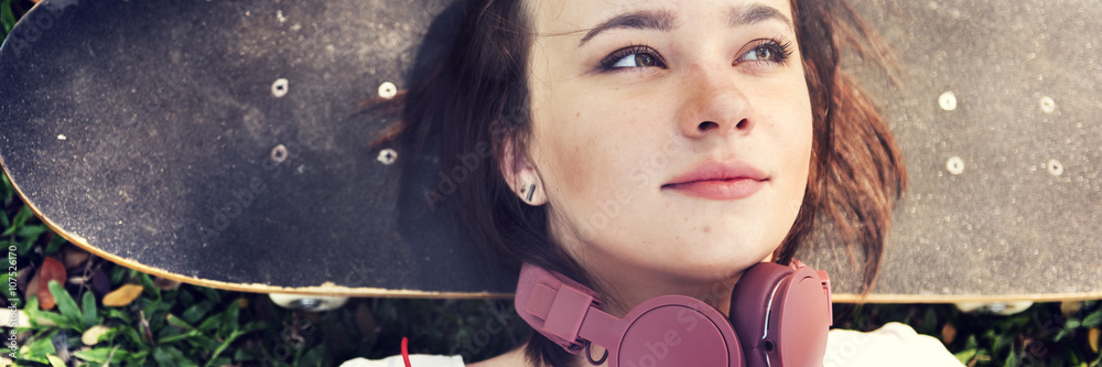 Woman Lying In The Park Relaxation Concept