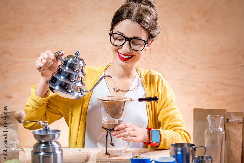 Woman making coffee