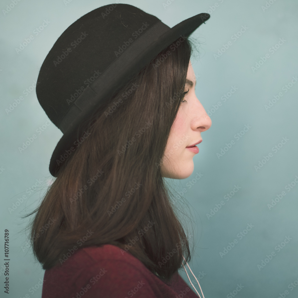 Profile Portrait Lady Wearing Hat Concept