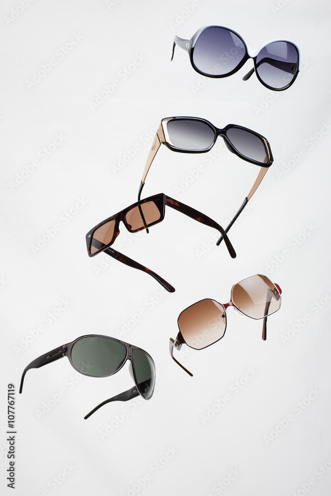 sunglasses isolated  in various colors