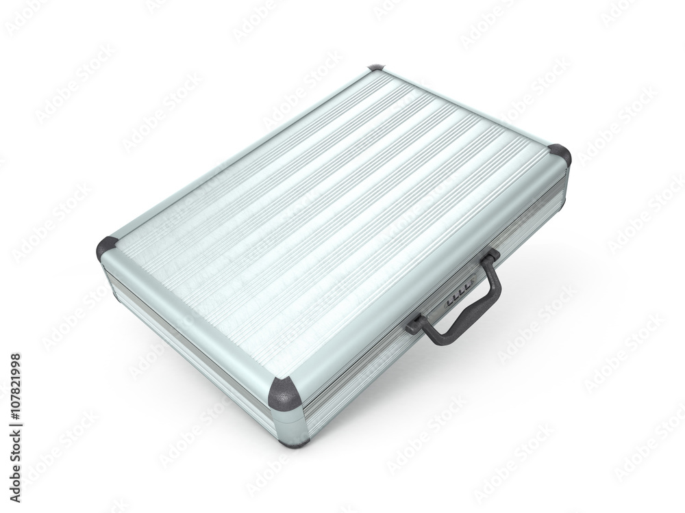 3d illustration of an metal case with black handle isolated on w