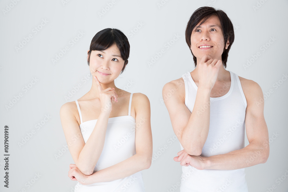 young asian couple beauty image on white background