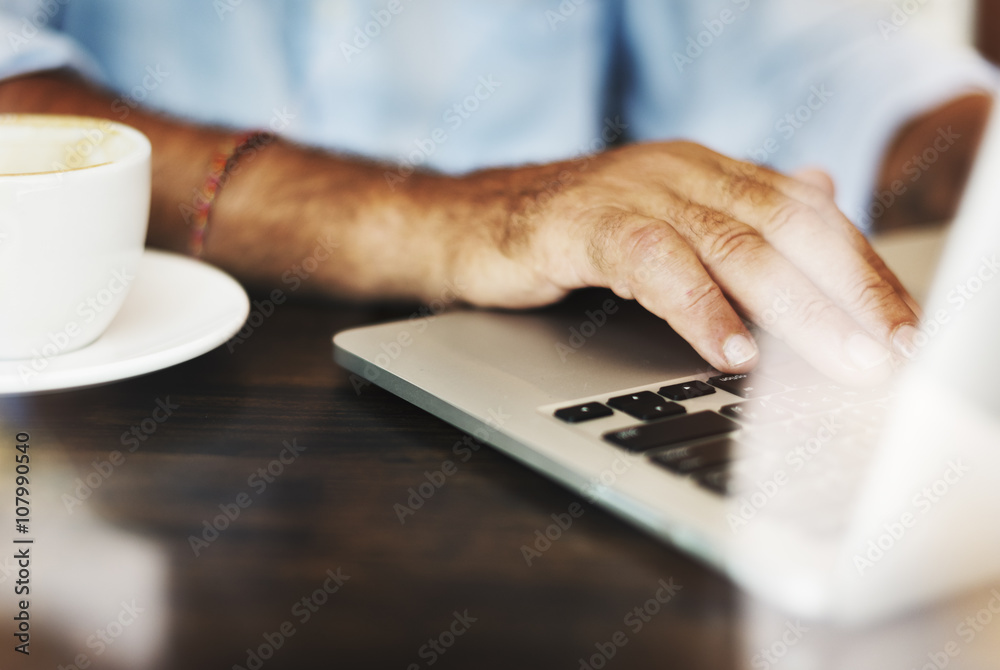 Senior Man Writing Working Coffee Shop Realxation Concept