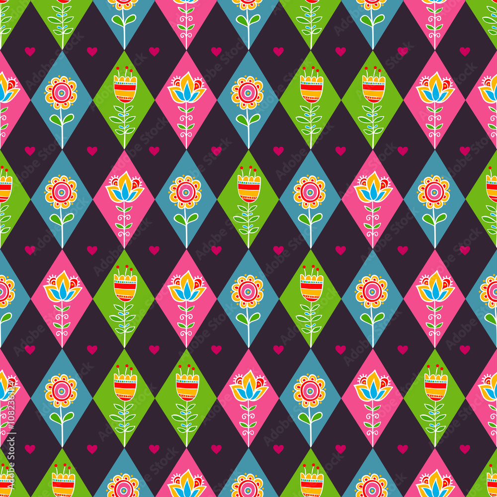 Floral rhombus seamless pattern.