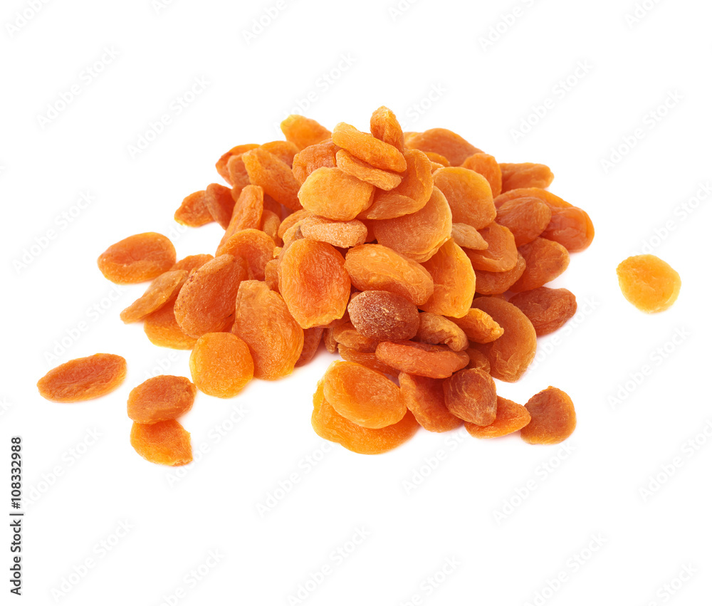 Dried orange apricots over white background