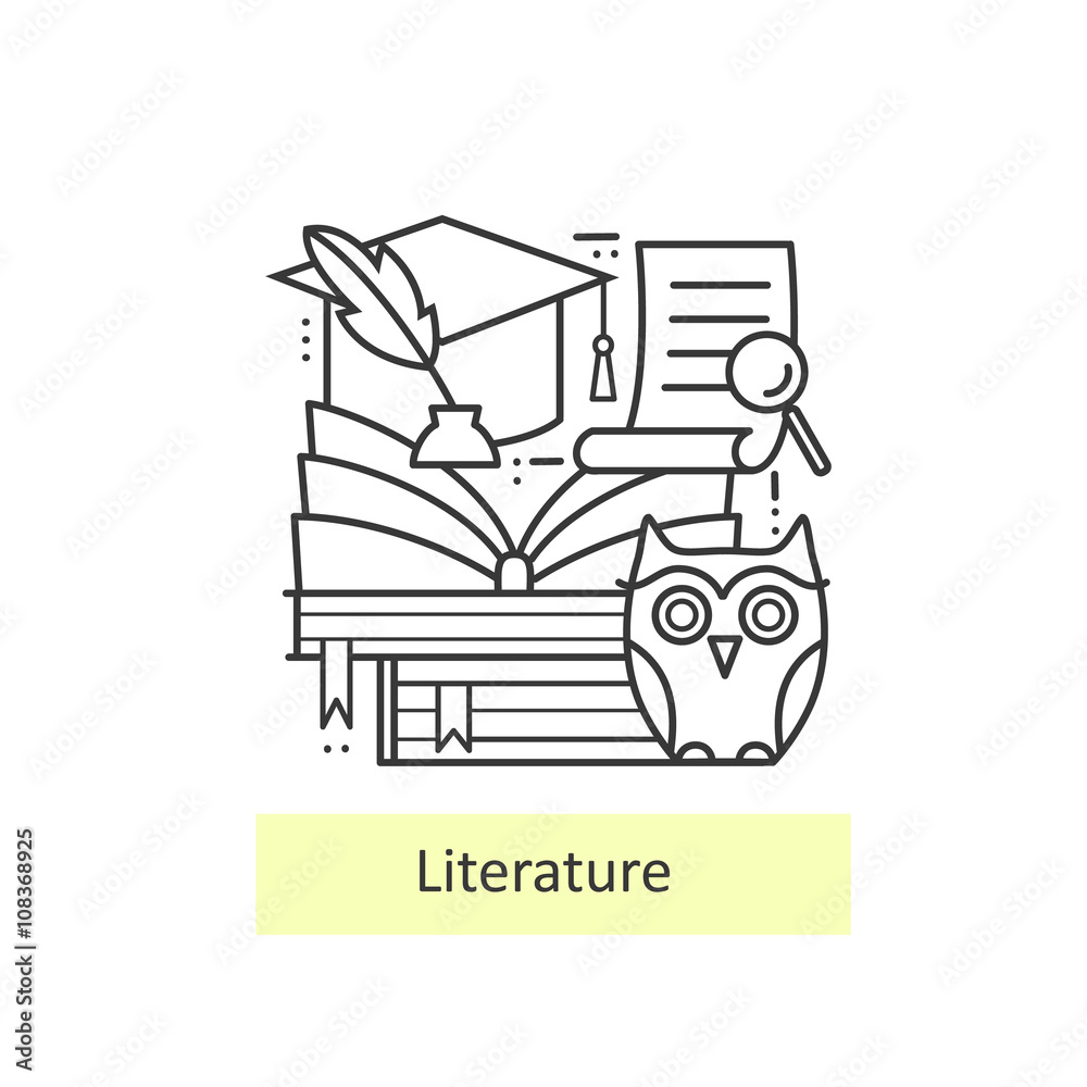 Modern thin line icons literature and education. 