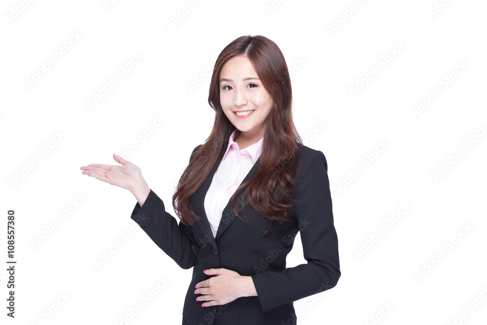 business woman show something