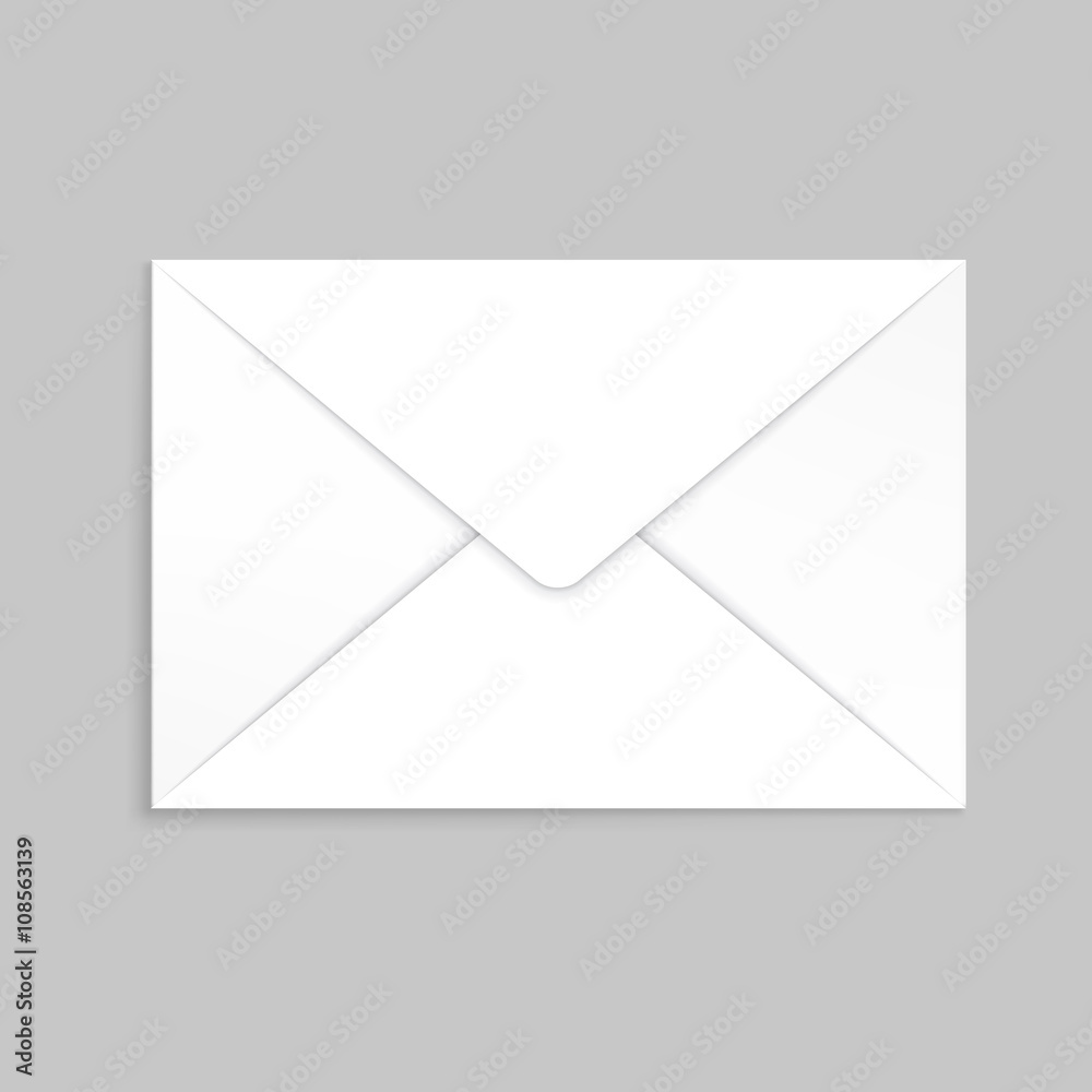 White envelope for identy design. Blank envelope isolated on light gray background with clipping pat