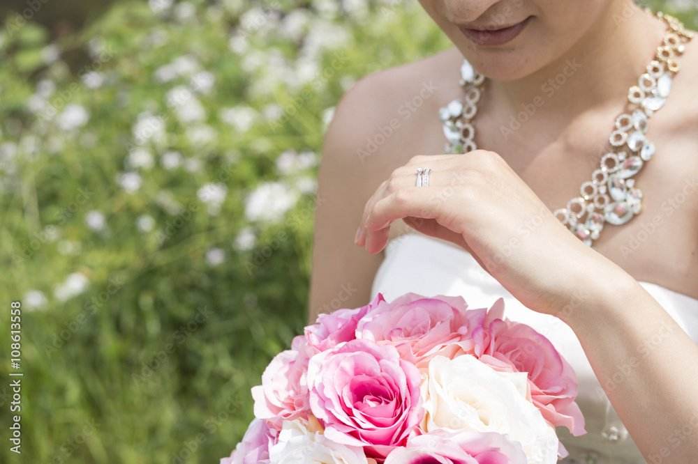 Beautiful bride you are taking wedding photos in the garden