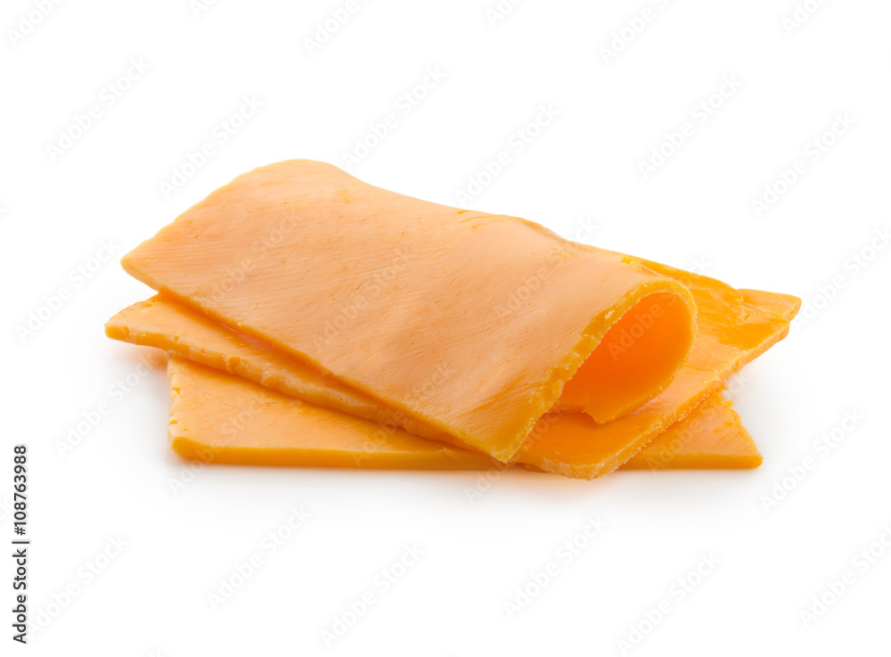 slices of cheese isolated on white background with clipping path