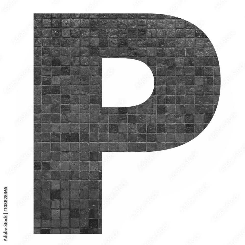 English alphabet letters with black mosaic background photo isolated on white background.