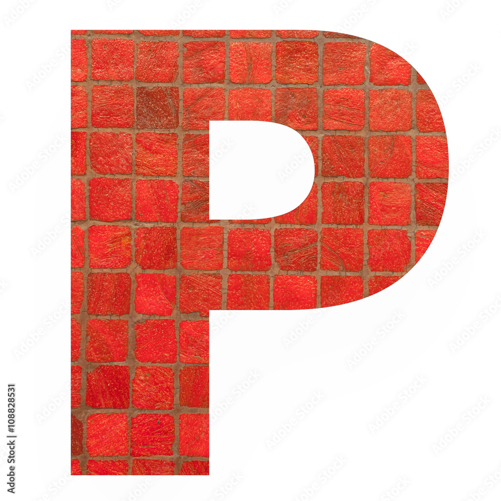 English alphabet letters with black red mosaic background photo isolated on white background.