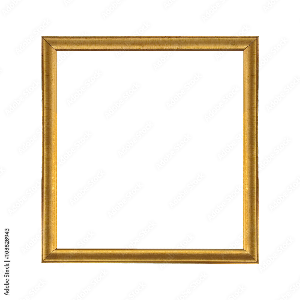 Gold wooden picture frame isolated on white background