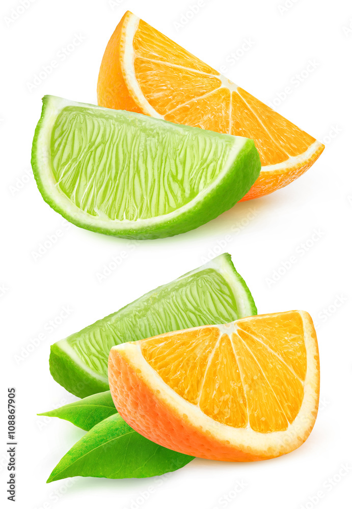 Isolated cut orange and lime