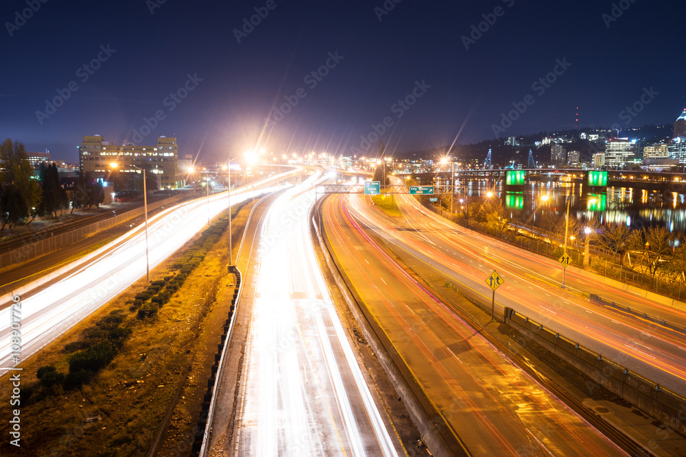 busy traffic on road at night in portland