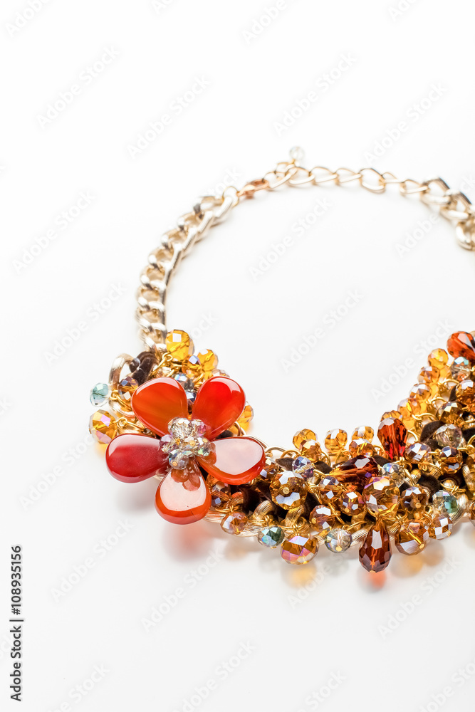 necklace made of beads and stones isolated