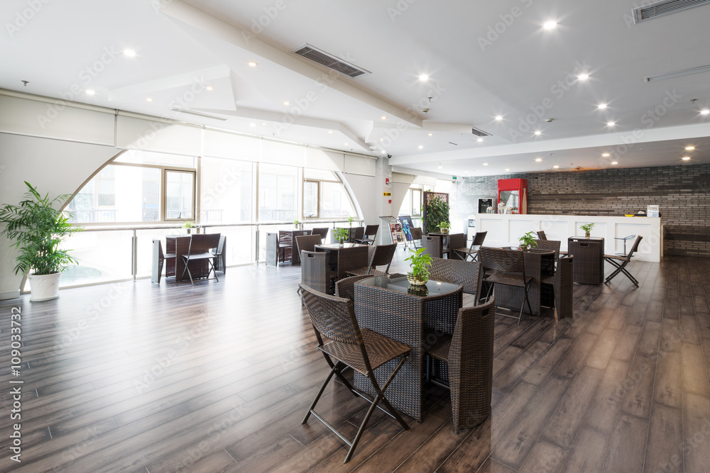 interior of coffee bar in modern gym