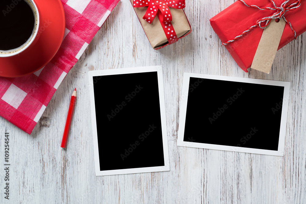 Blank photo frames on table