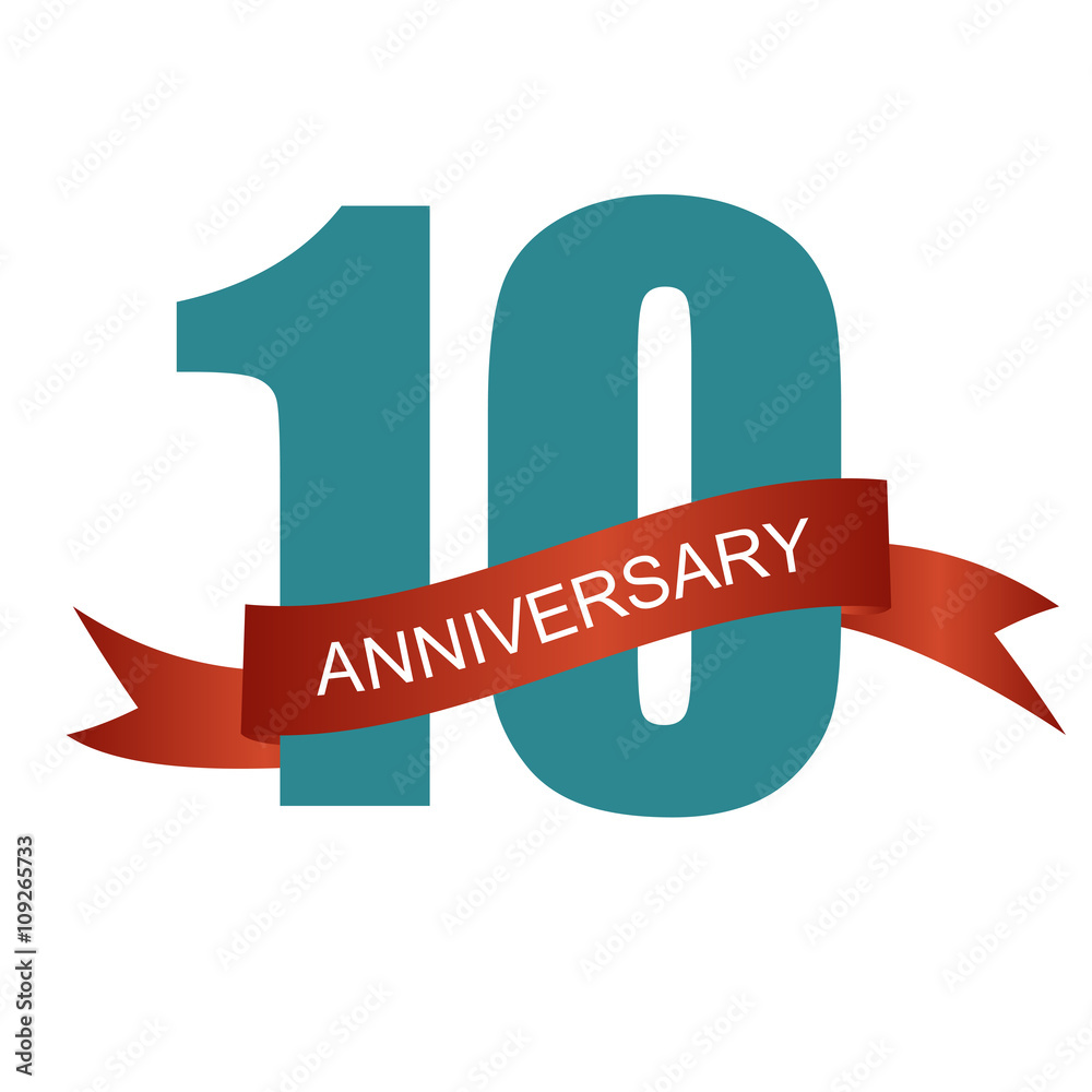 Ten 10 Years Anniversary Label Sign for your Date. Vector Illust