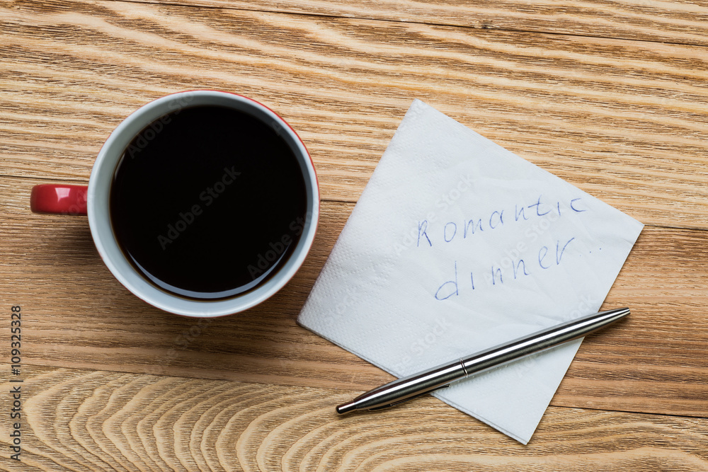 Romantic message written on napkin