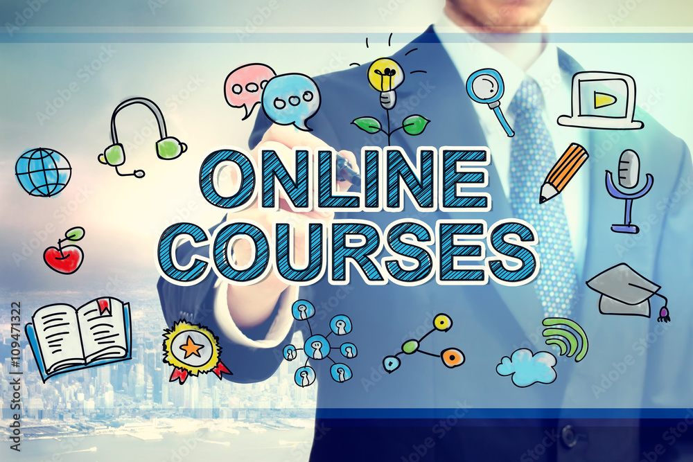 Businessman drawing Online Courses concept