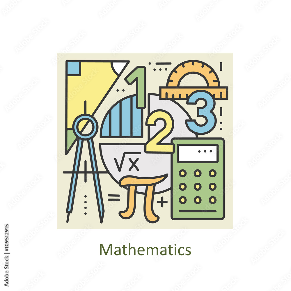 Modern color thin line concept of mathematics for school, university and training. 