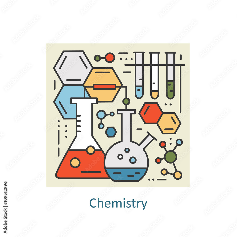 Modern color thin line concept of chemistry for school, university and training. 