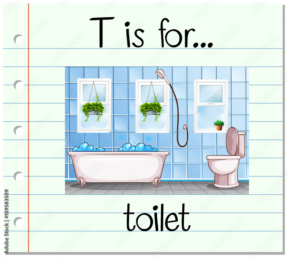 Flashcard letter T is for toilet