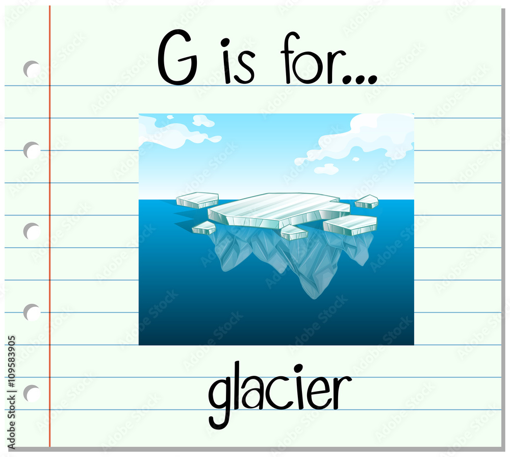 Flashcard letter G is for glacier