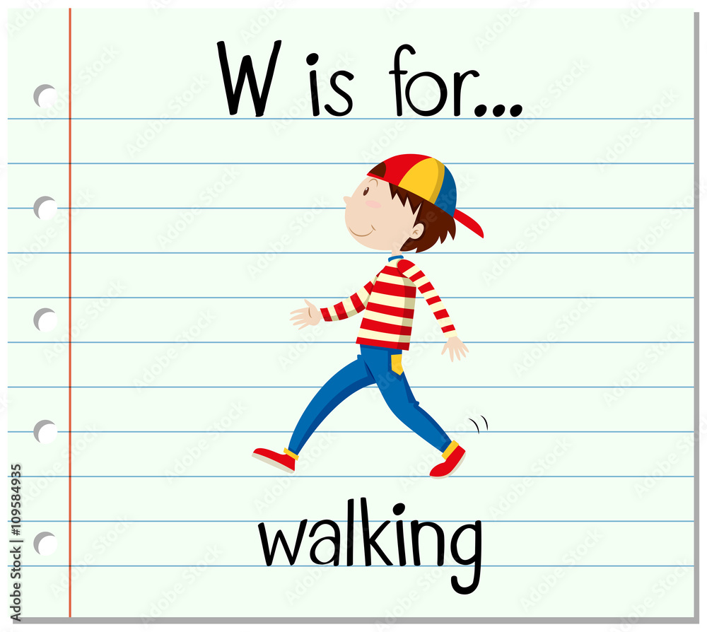 Flashcard alphabet W is for walking