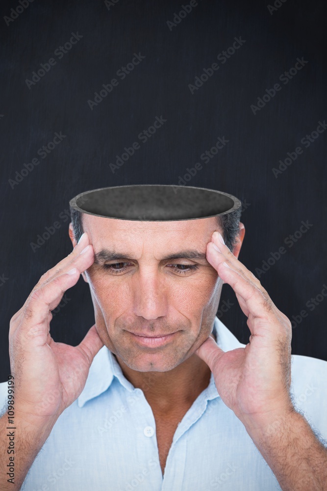 Composite image of handsome man thinking with hand on forehead