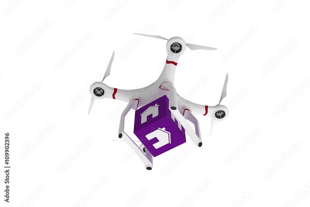 A drone bringing a purple cube