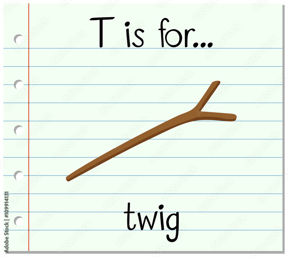 Flashcard letter T is for twig