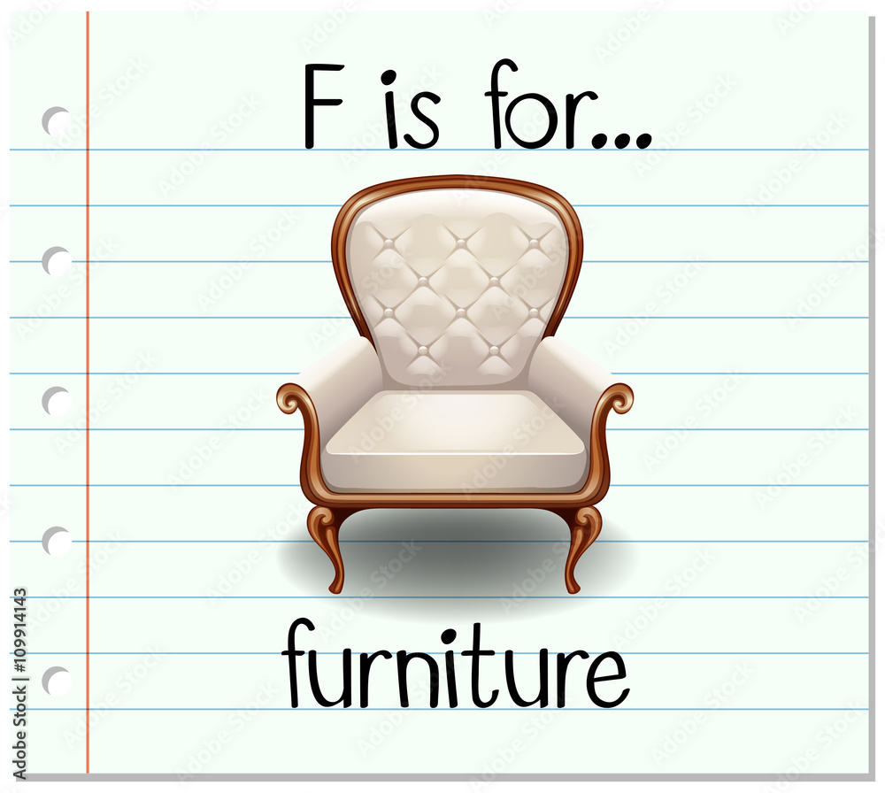 Flashcard letter F is for furniture