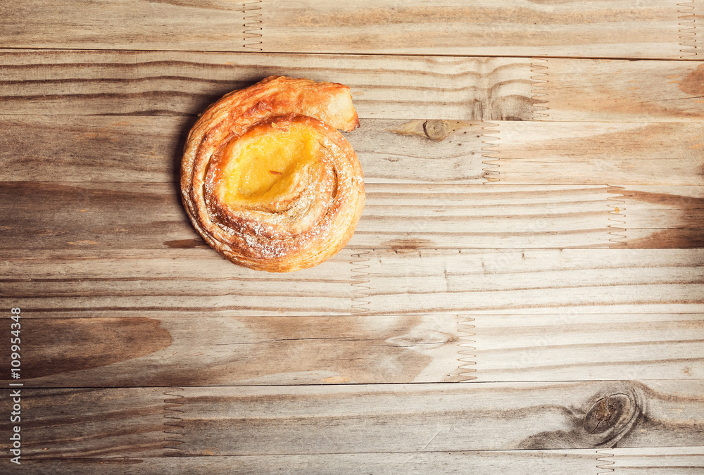 Danish on a rustic wooden table