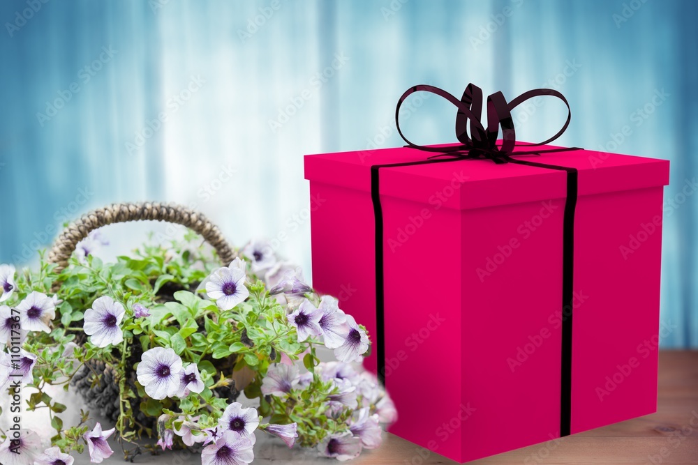 Composite image of pink present