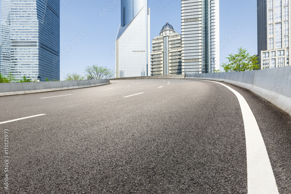 Asphalt road in lujiazui Commercial financial center, Shanghai, China