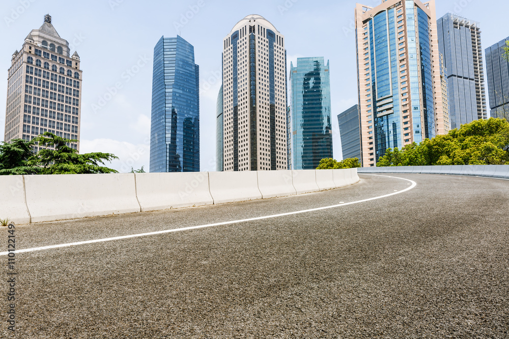 Asphalt road in lujiazui Commercial financial center, Shanghai, China