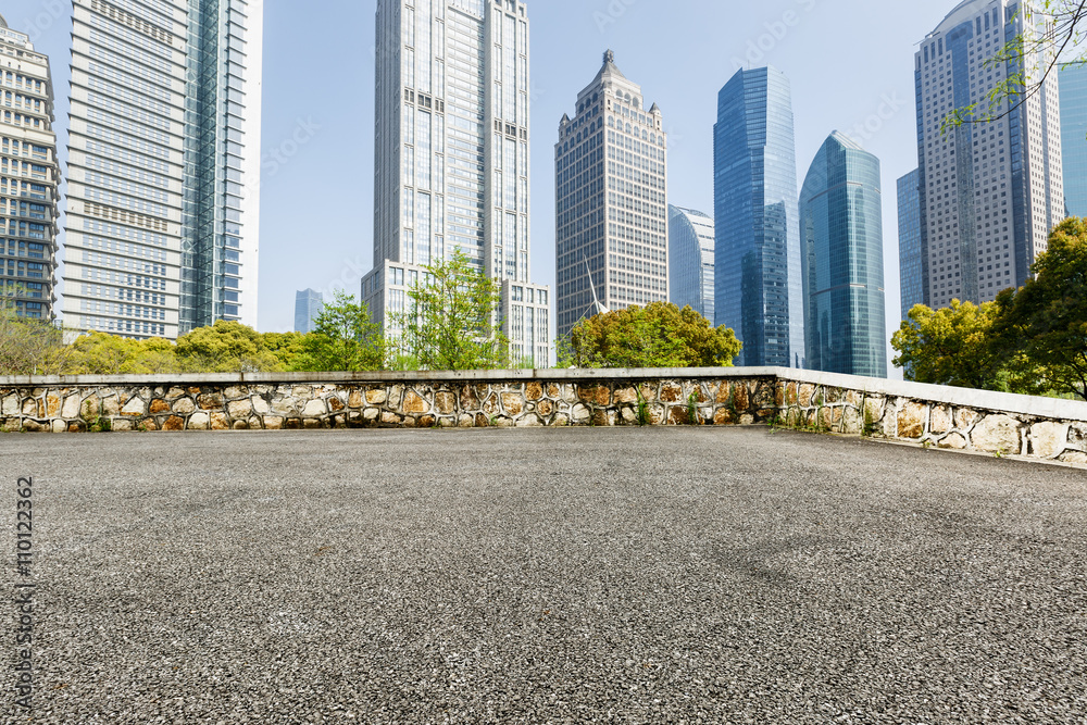 Asphalt road in lujiazui Commercial financial center, Shanghai, China