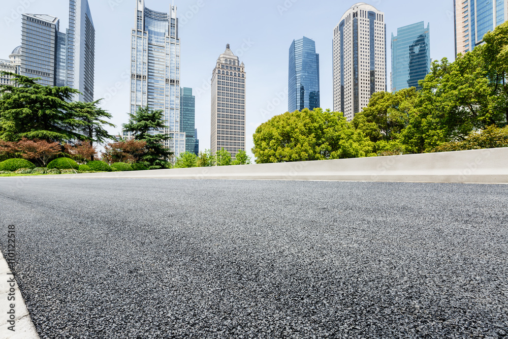 Asphalt road in lujiazui Commercial financial center, Shanghai, China