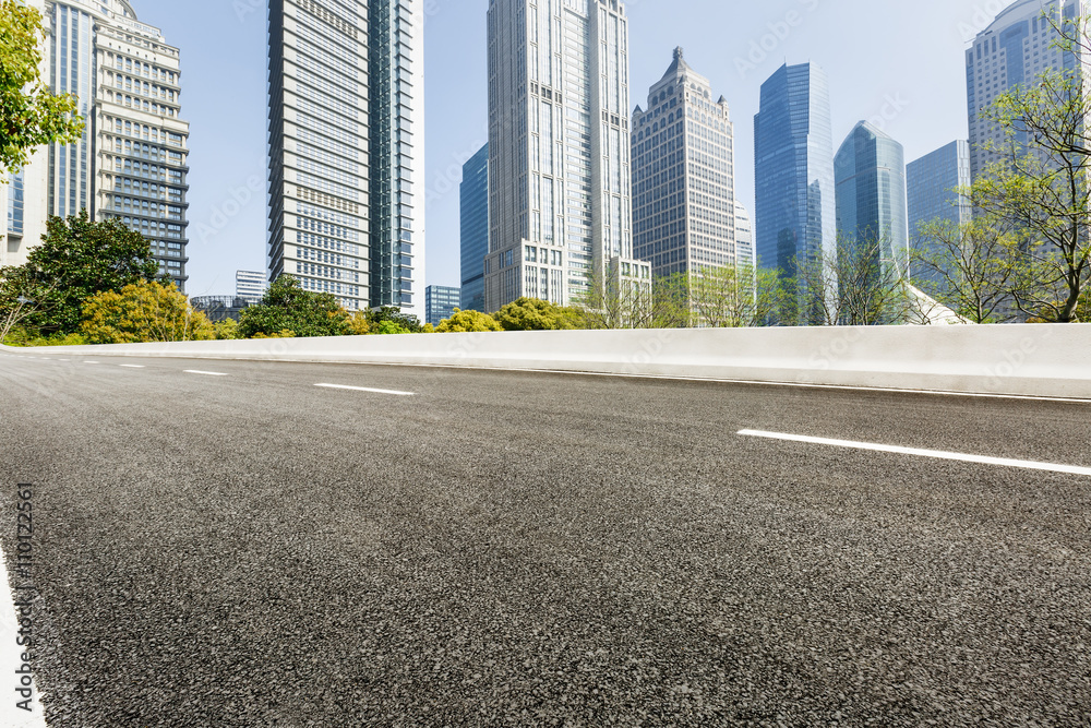 Asphalt road in lujiazui Commercial financial center, Shanghai, China