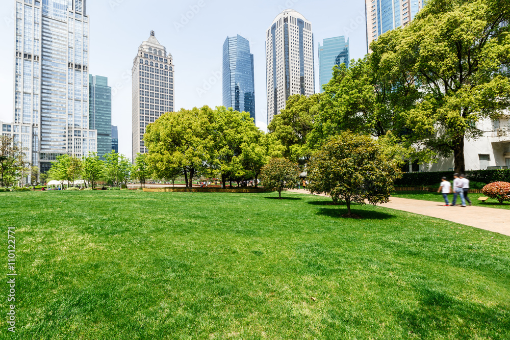 greenbelt park in Lujiazui financial center，Shanghai，china